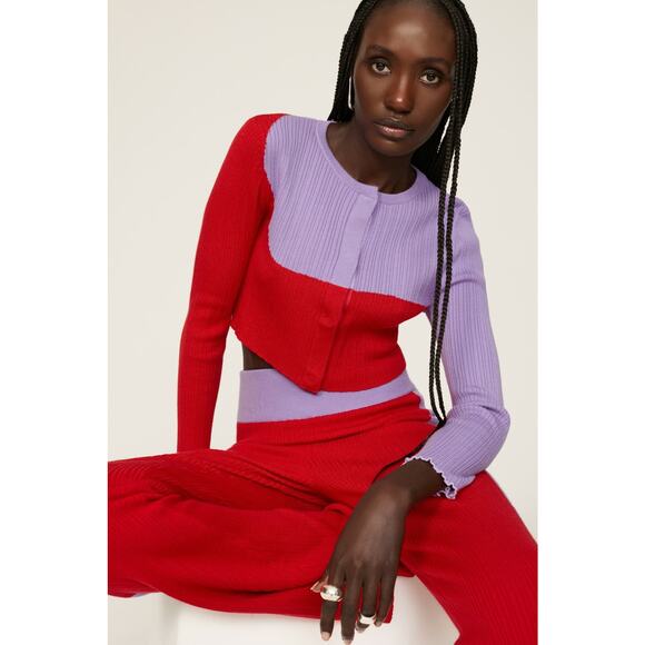 Victor Glemaud Red Purple Colorblock Cropped Cardigan Wool Sweater XS - Picture 4 of 14